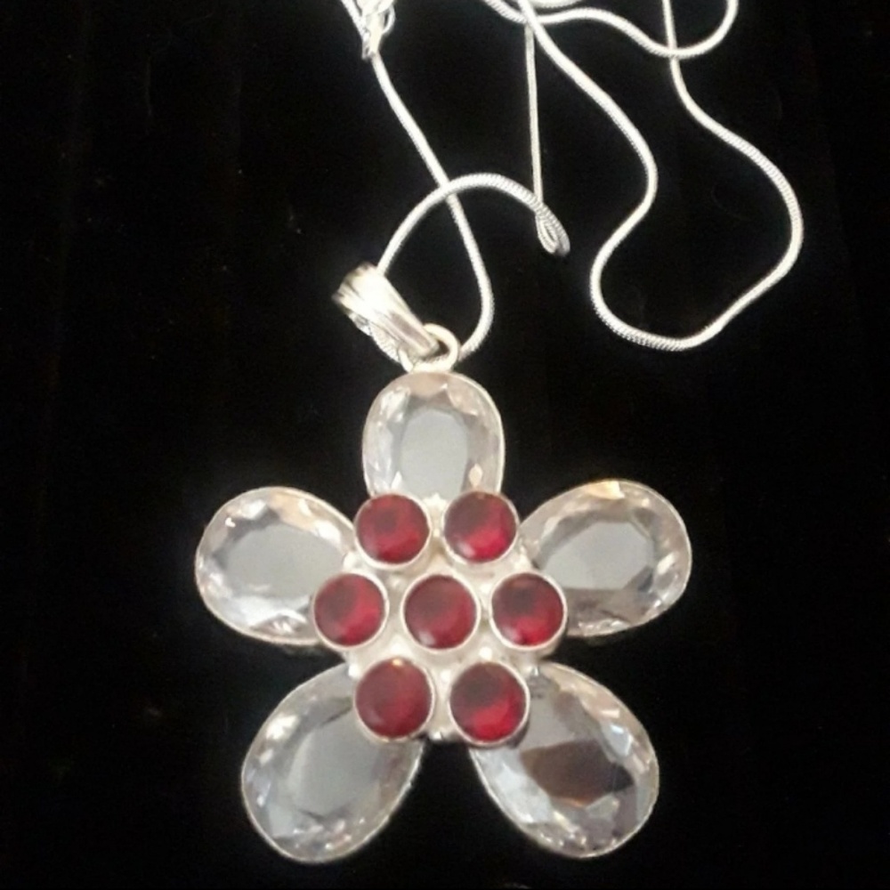 925 Garnet & White Sapphire Pendant and Chain
